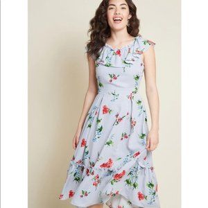 ModCloth Romantic Ruffle Floral Striped Dress